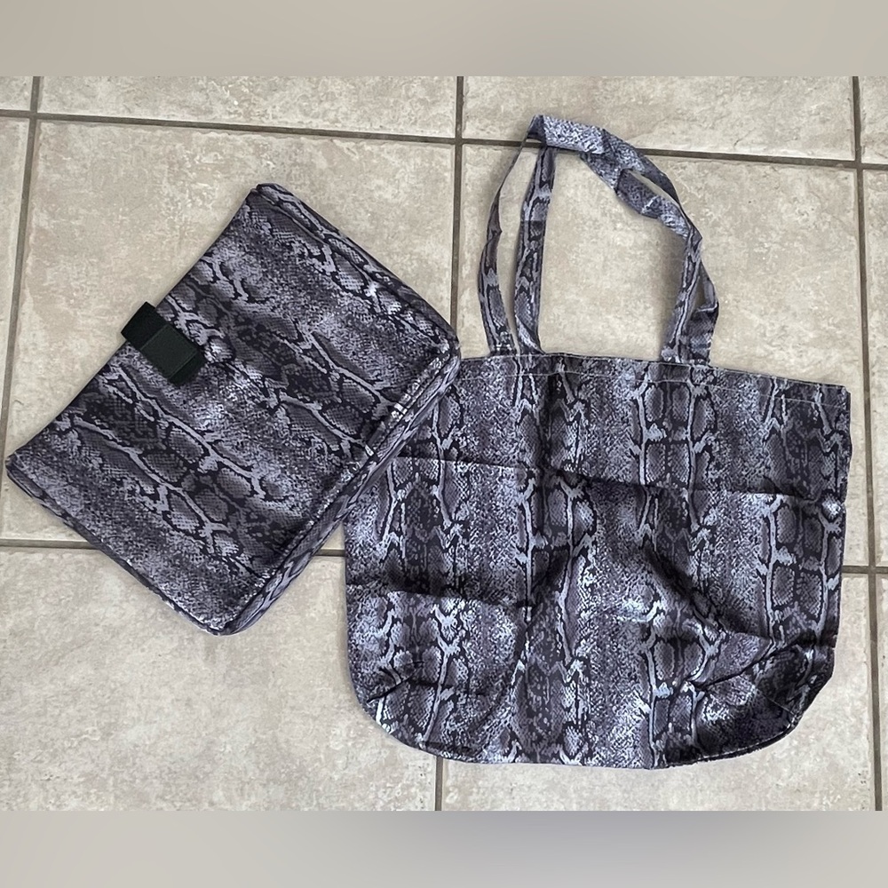 Purple Snake Print Tote and Padded Laptop Pouch Set